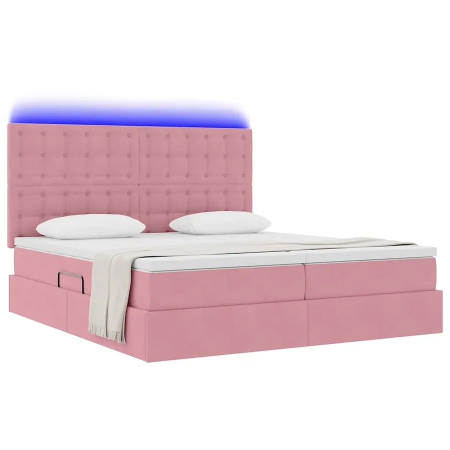Lit de rangement LED avec matelas Rose 200 x 200 cm Velours - 3