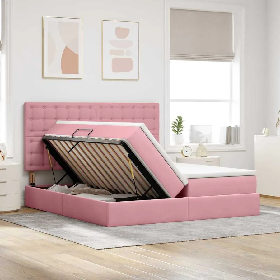 Lit de rangement LED avec matelas Rose 200 x 200 cm Velours - 4