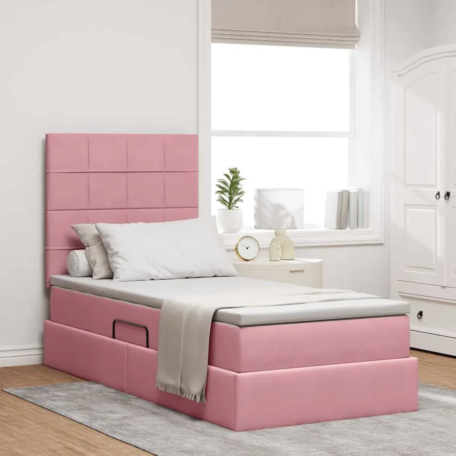 Lit de rangement LED avec matelas Rose 100 x 200 cm Velours