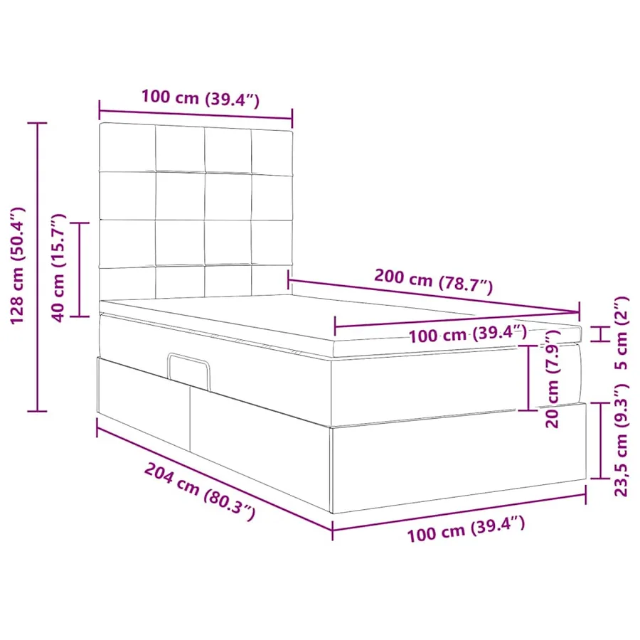 Lit de rangement LED avec matelas Rose 100 x 200 cm Velours - 17