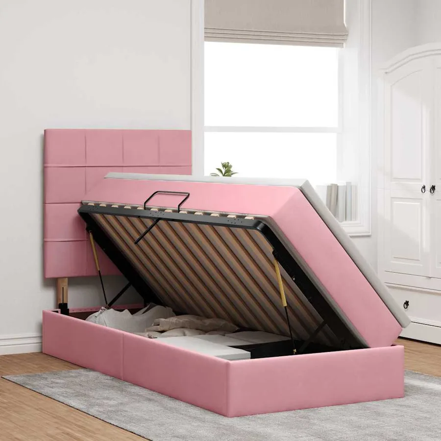 Lit de rangement LED avec matelas Rose 100 x 200 cm Velours - 4