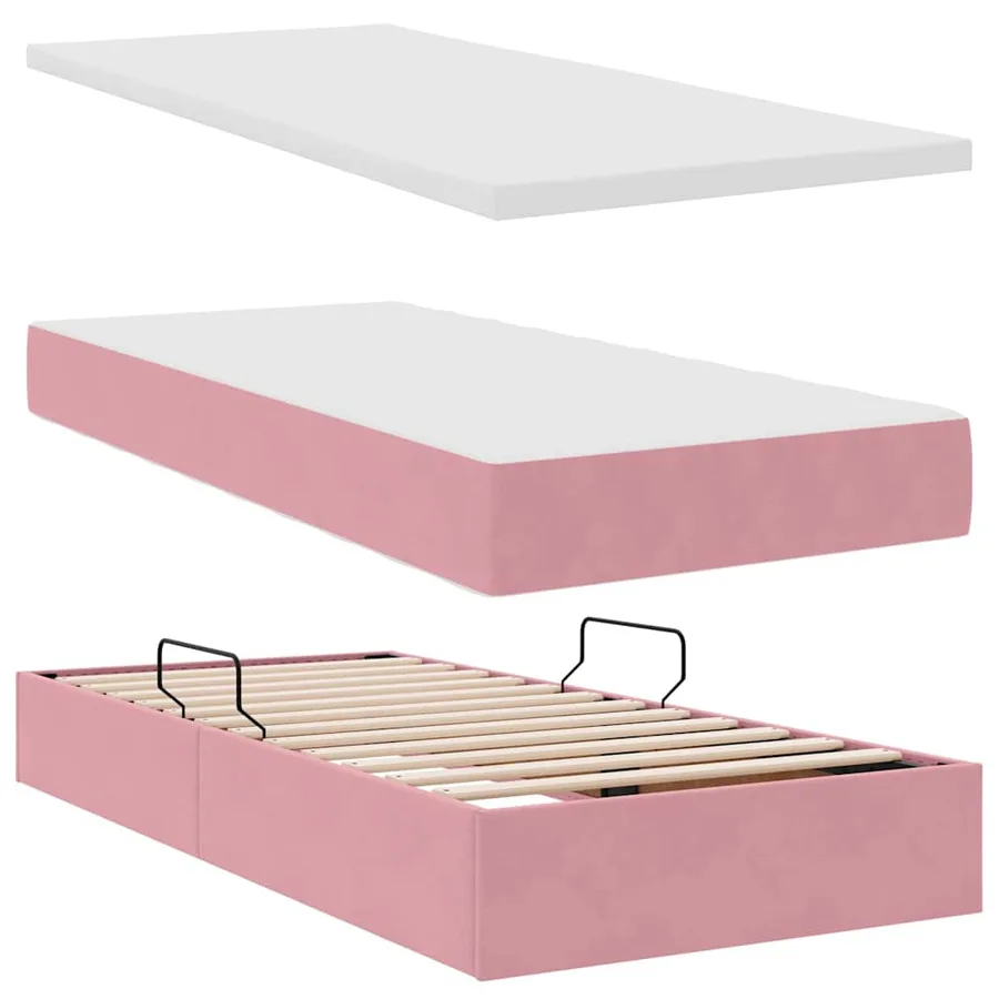 Lit de rangement LED avec matelas Rose 100 x 200 cm Velours - 9