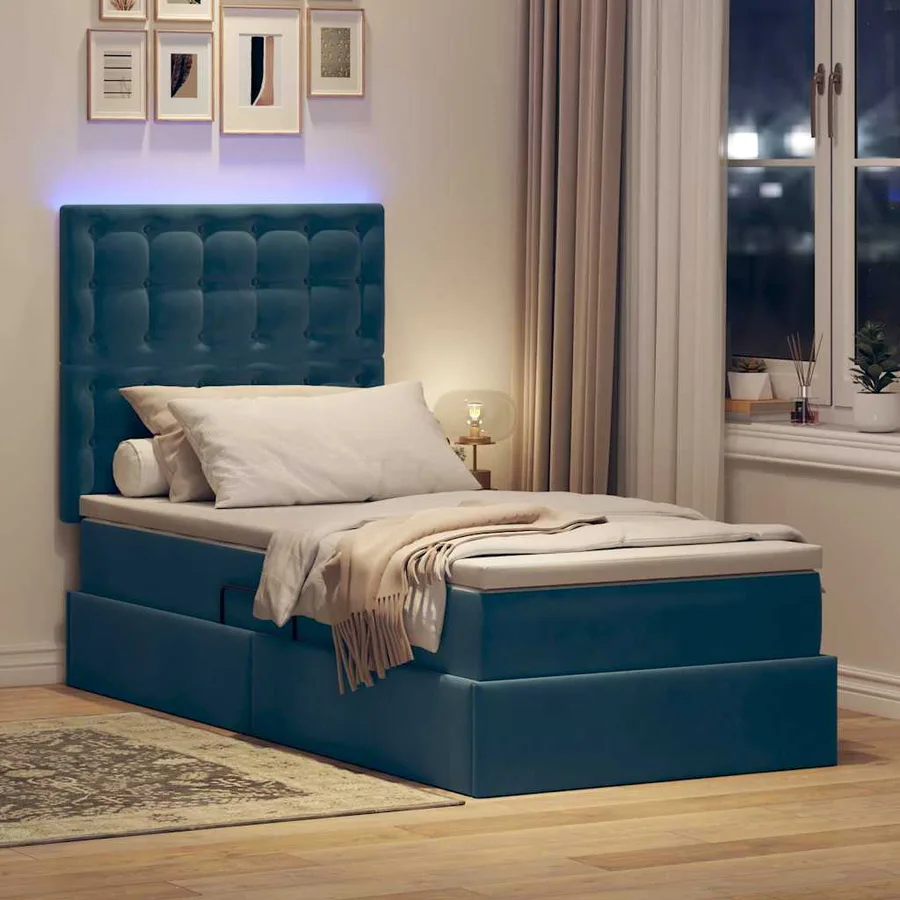 Lit de rangement LED avec matelas Bleu foncé 100 x 200 cm - 5