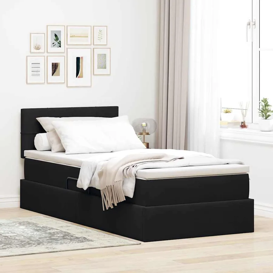 Lit de rangement LED avec matelas Noir 100 x 200 cm Velours
