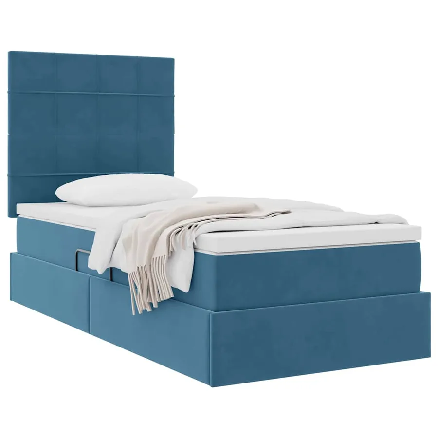 Lit avec rangement et matelas Bleu foncé 100 x 200 cm Velours - 3