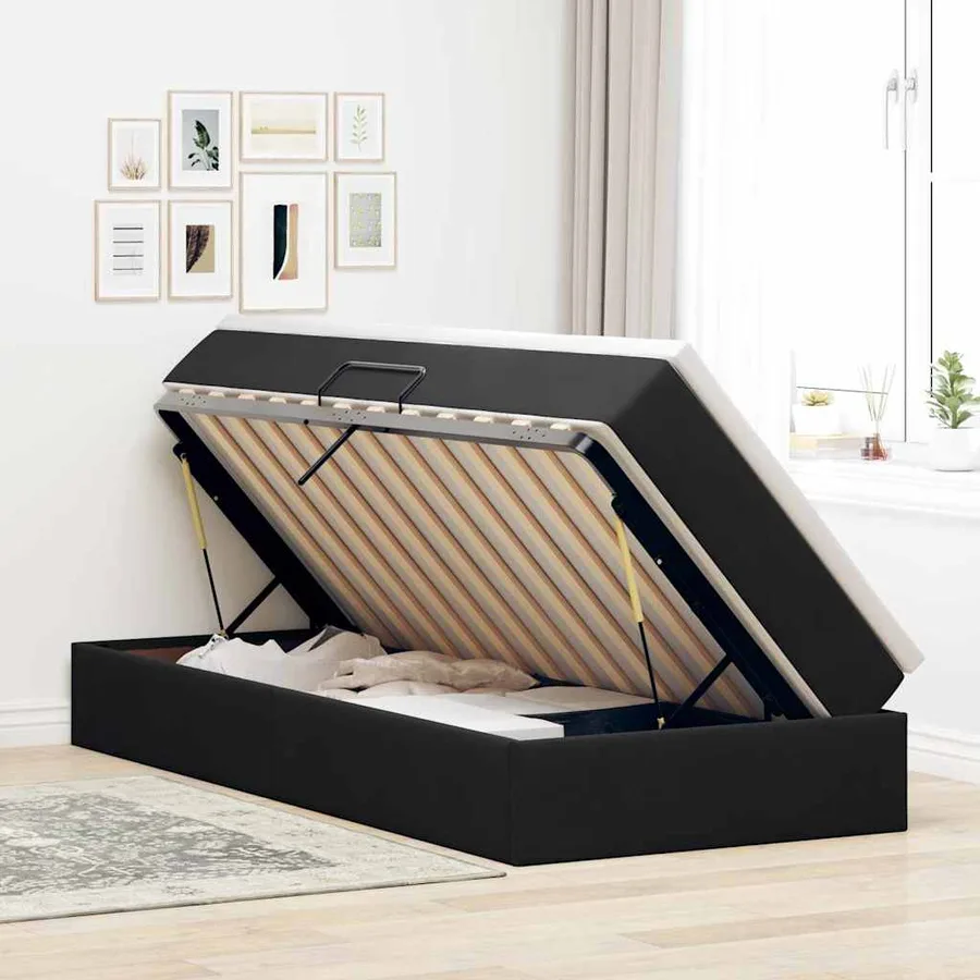 Lit avec rangement et matelas Noir 100 x 200 cm Velours - 4