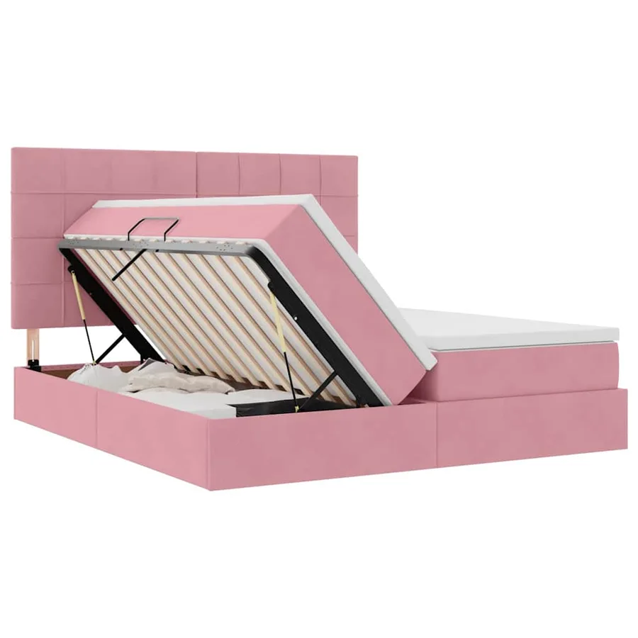 Lit de Rangement avec tête de lit Rose 180 x 200 cm Velours - 7