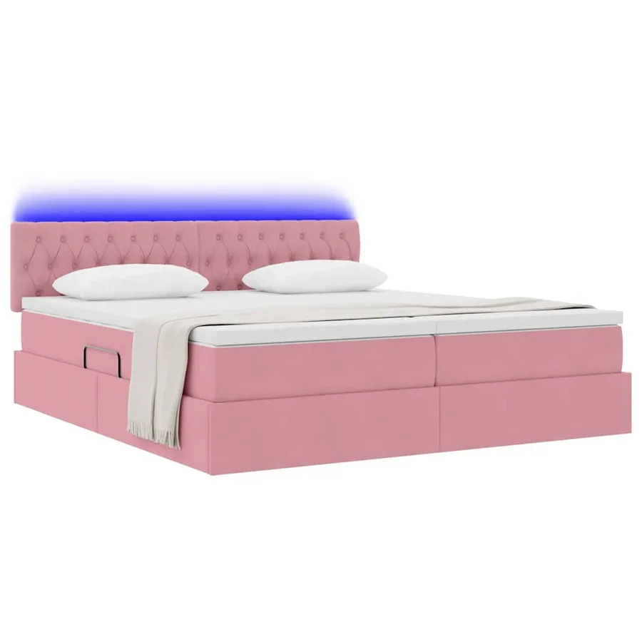 Lit de rangement LED avec matelas Rose 180 x 200 cm Velours - 3