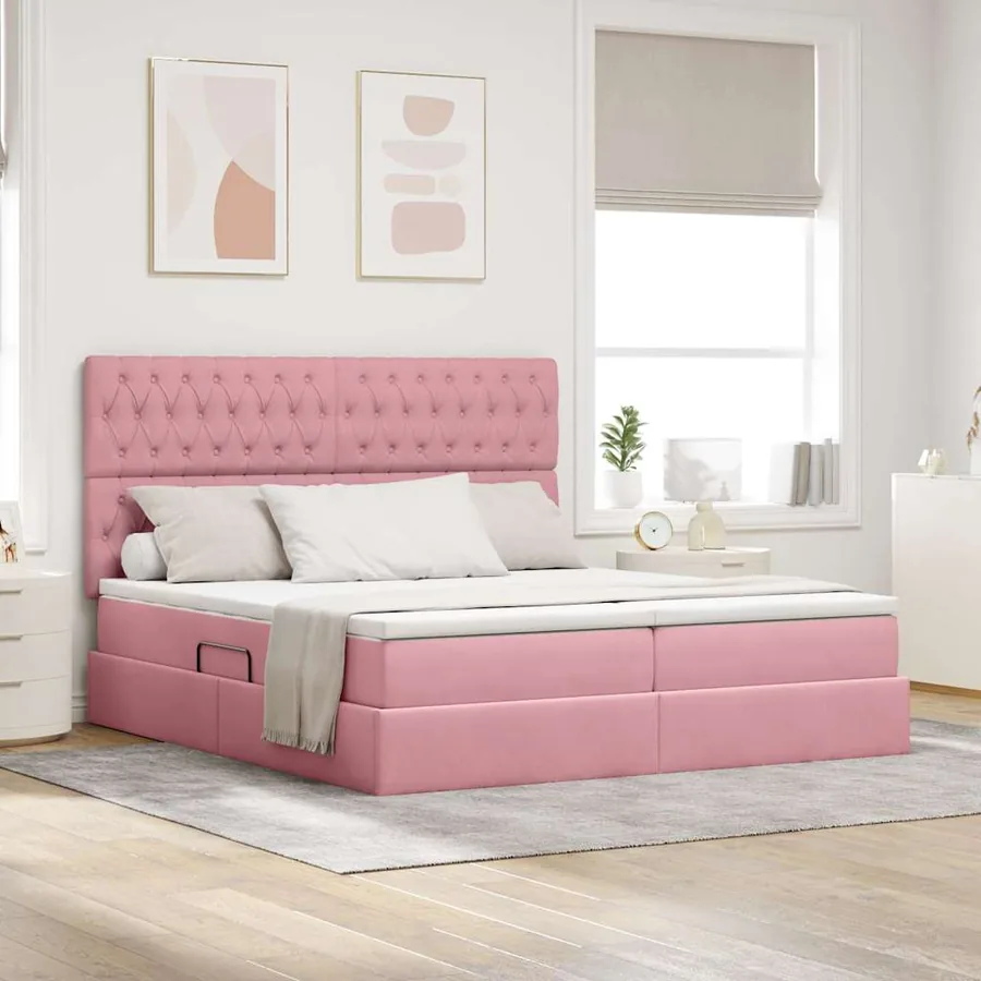 Lit de rangement LED avec matelas Rose 180 x 200 cm Velours
