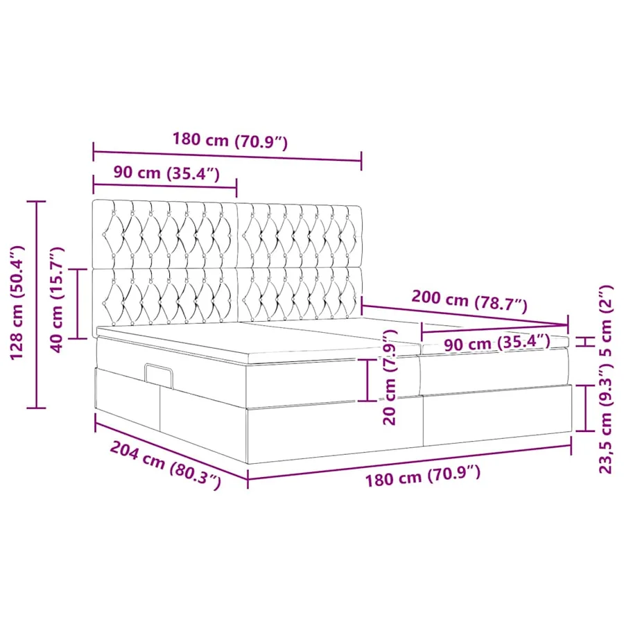 Lit de rangement LED avec matelas Rose 180 x 200 cm Velours - 18