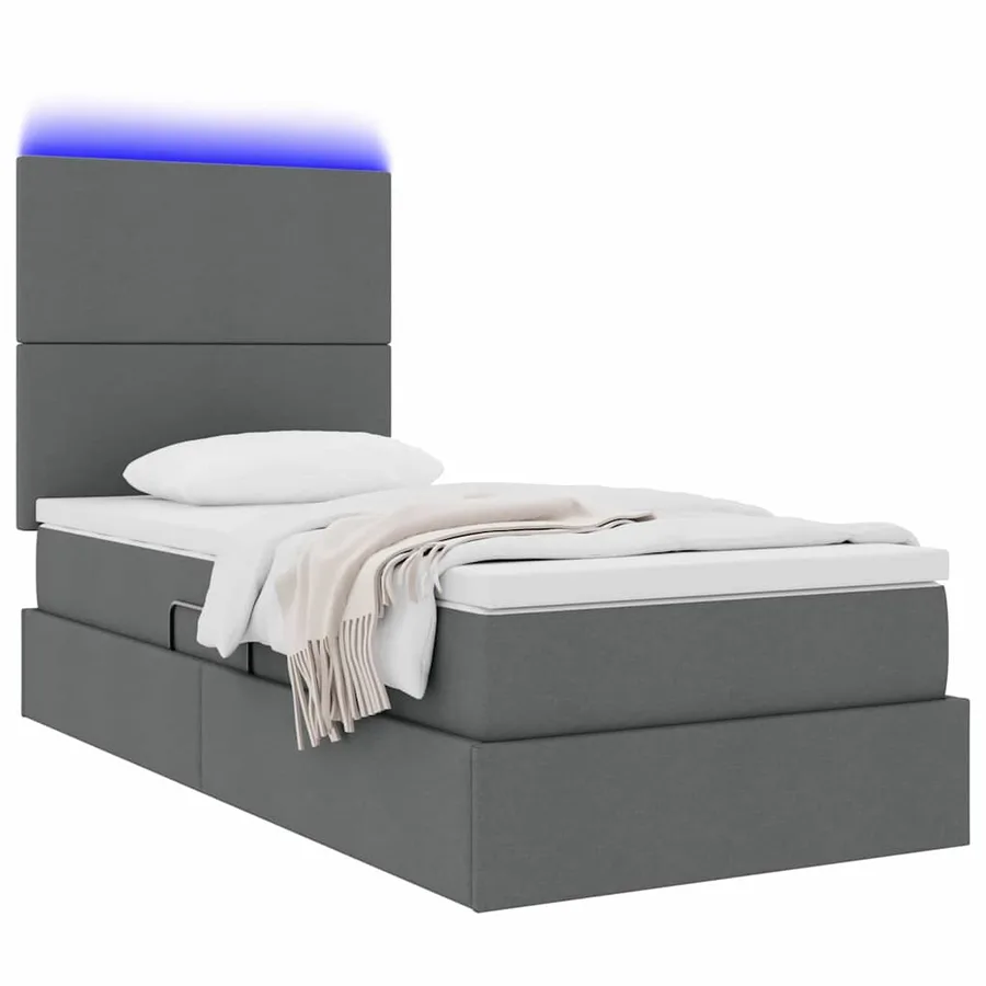 Lit de rangement LED avec matelas Gris foncé 90 x 190 cm Tissu - 3