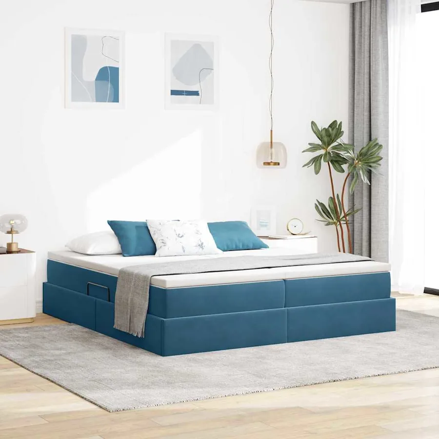Lit avec rangement et matelas Bleu foncé 200 x 200 cm Velours