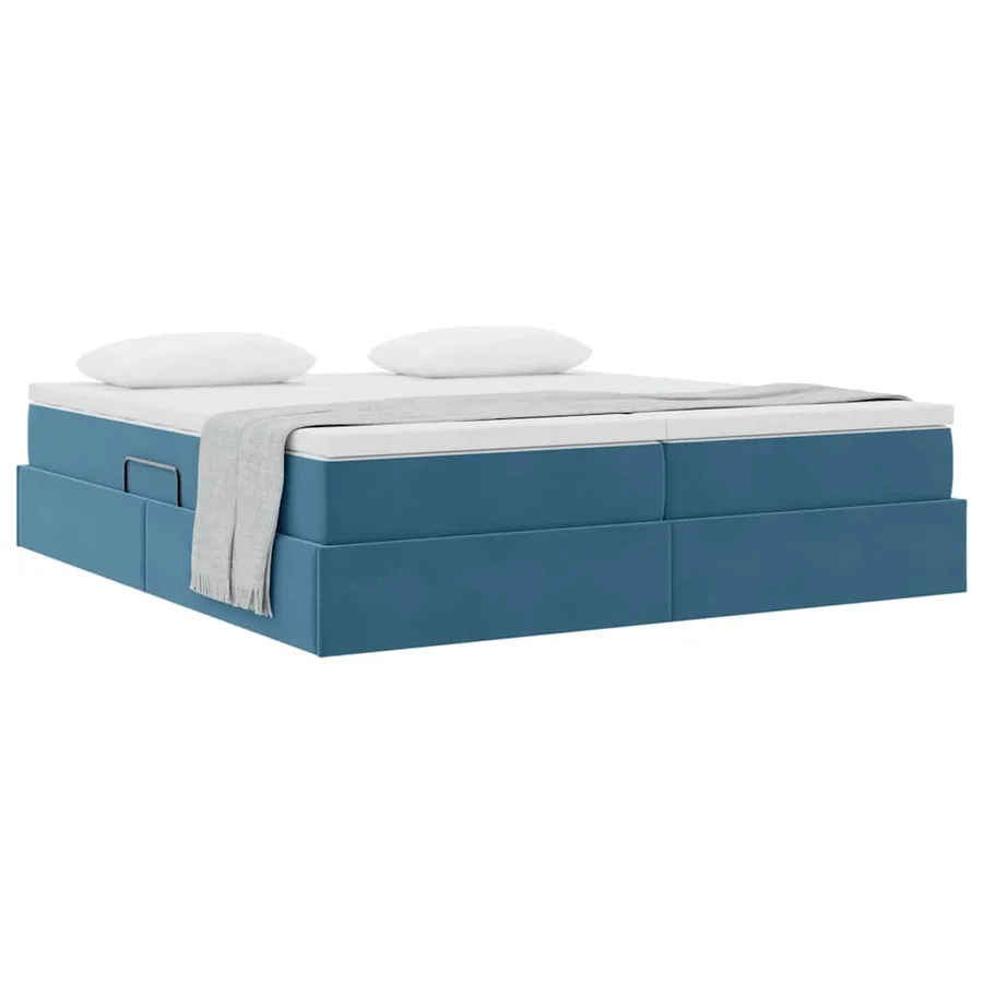 Lit avec rangement et matelas Bleu foncé 200 x 200 cm Velours - 3