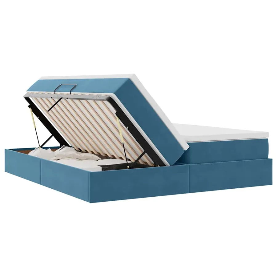 Lit avec rangement et matelas Bleu foncé 200 x 200 cm Velours - 7