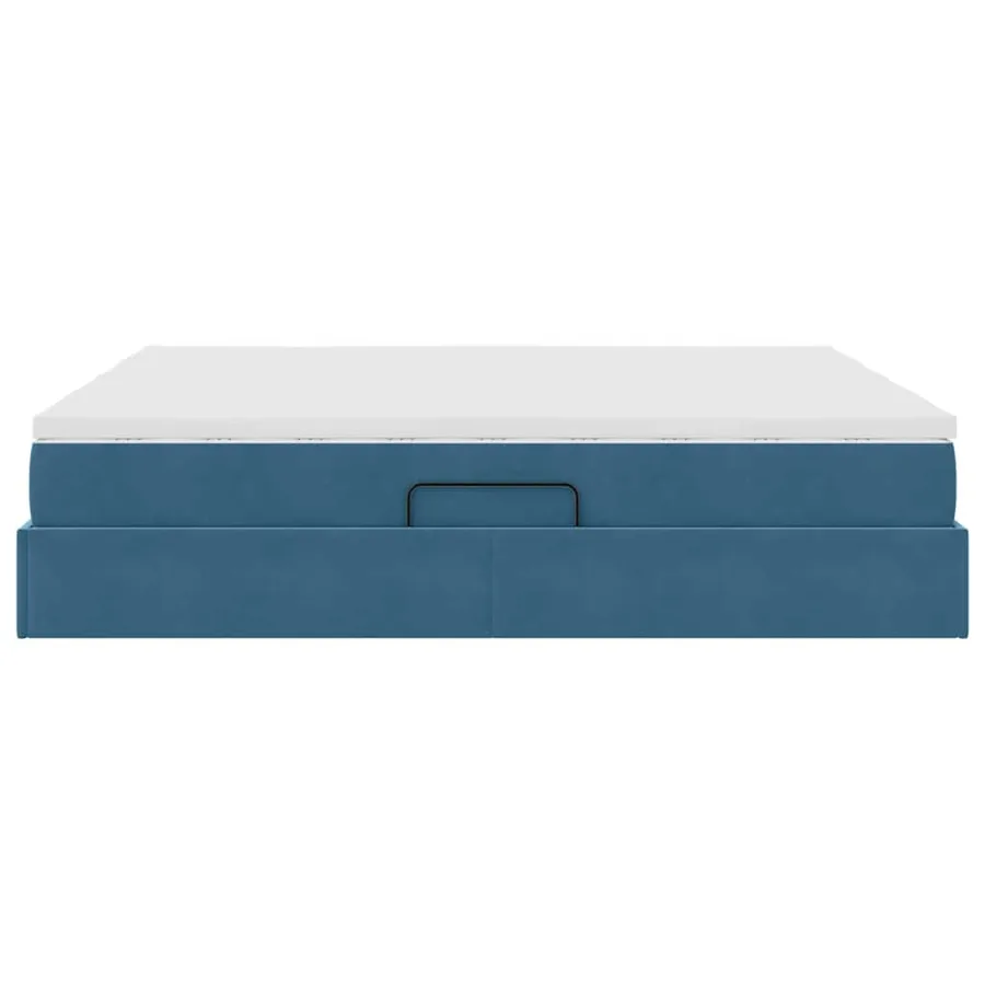 Lit avec rangement et matelas Bleu foncé 200 x 200 cm Velours - 9