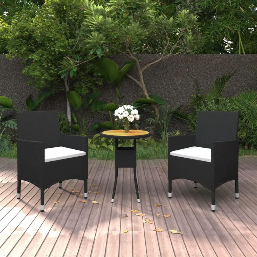 Ensemble à manger de jardin 3 pcs Résine tressée Noir