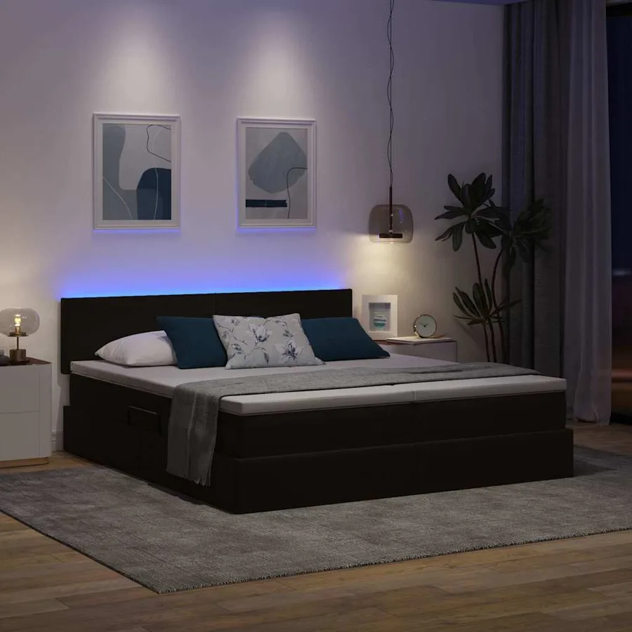 Lit de rangement LED avec matelas Noir 200 x 200 cm Velours - 5
