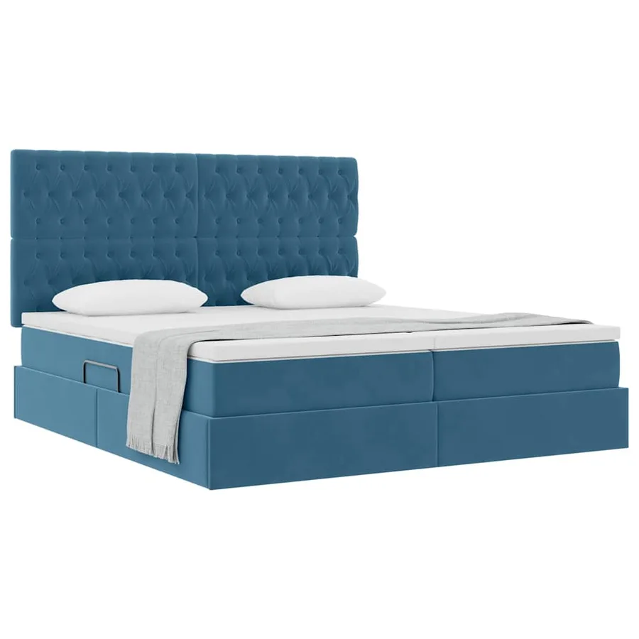 Lit de Rangement avec stockage Bleu foncé 200 x 200 cm Velours - 3