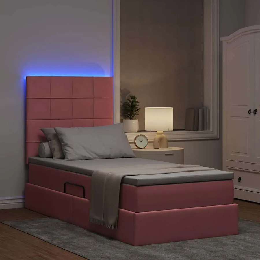 Lit de rangement LED avec matelas Rose 90 x 200 cm Velours - 5