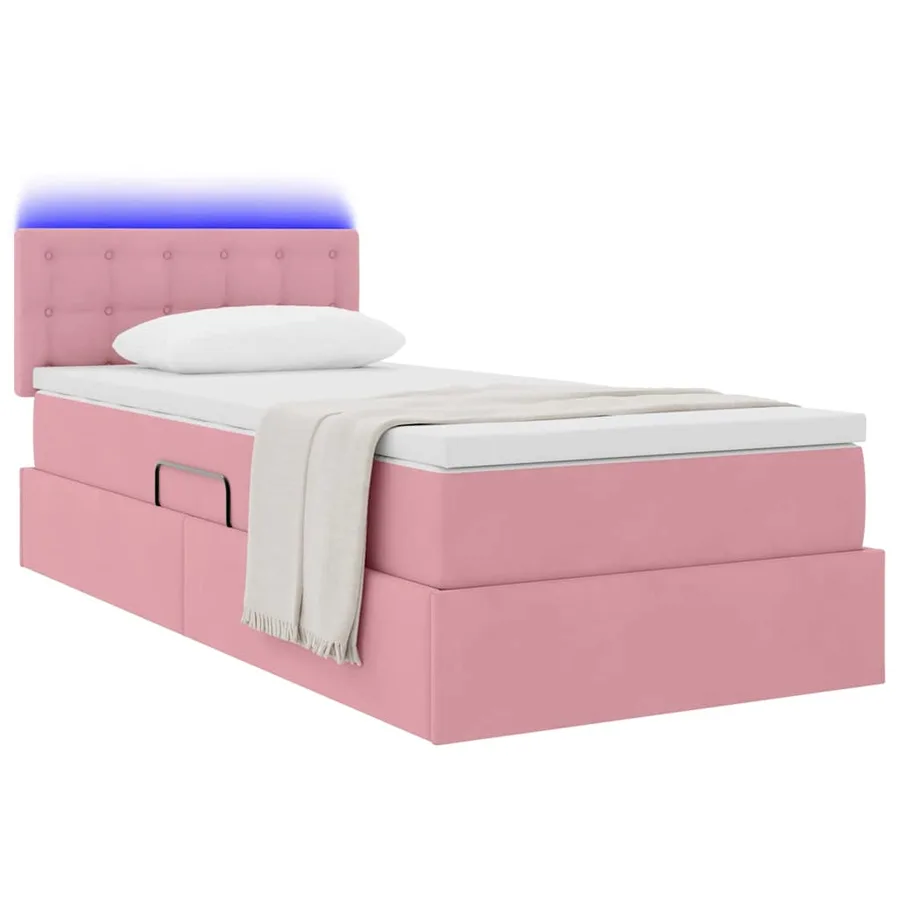 Lit de rangement LED avec matelas Rose 90 x 200 cm Velours - 3