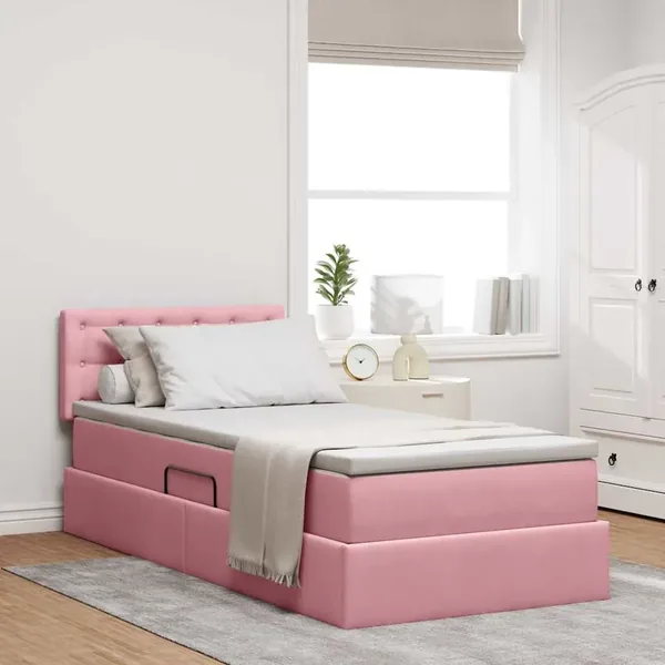 Lit de Rangement avec matelas Rose 90 x 200 cm Velours