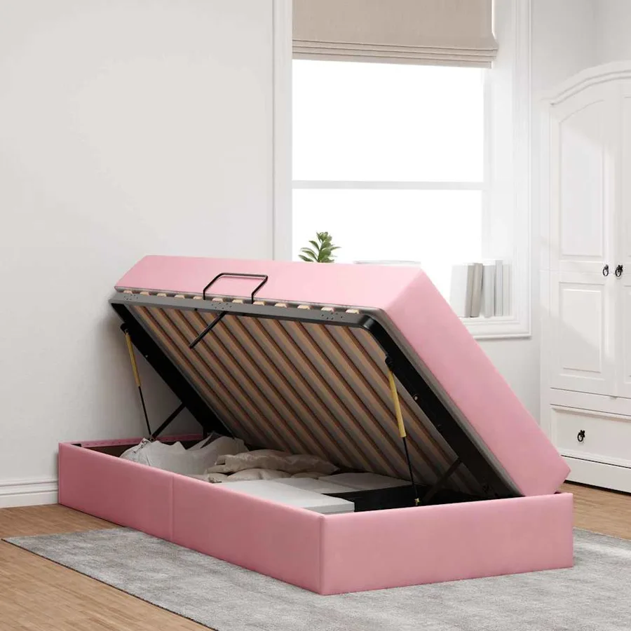 Lit avec rangement et matelas Rose 90 x 200 cm Velours - 4