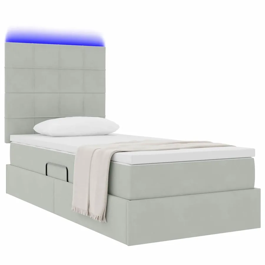 Lit de rangement LED avec matelas Gris clair 90 x 190 cm - 3