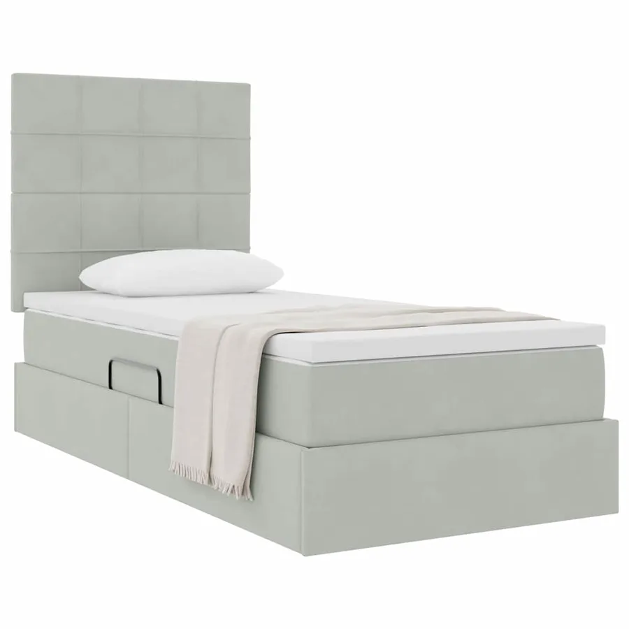 Lit avec rangement et matelas Gris clair 90 x 190 cm Velours - 3