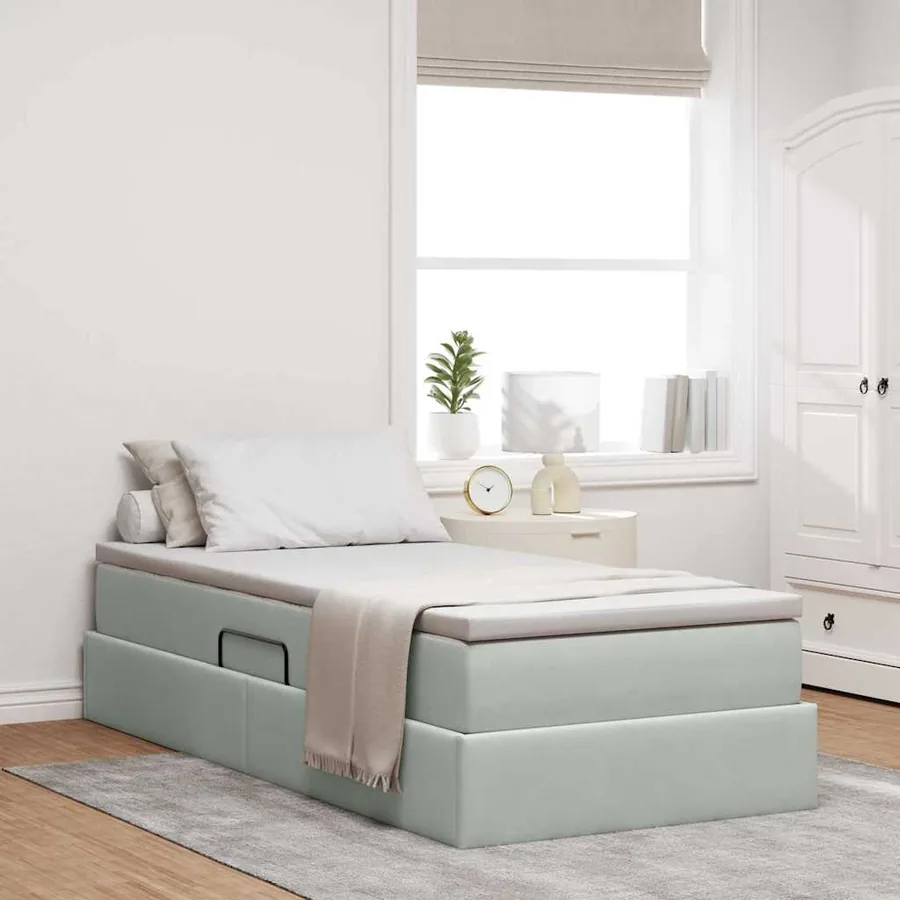 Lit avec rangement et matelas Gris clair 90 x 190 cm Velours