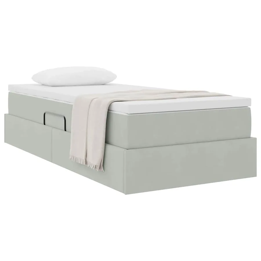 Lit avec rangement et matelas Gris clair 90 x 190 cm Velours - 3