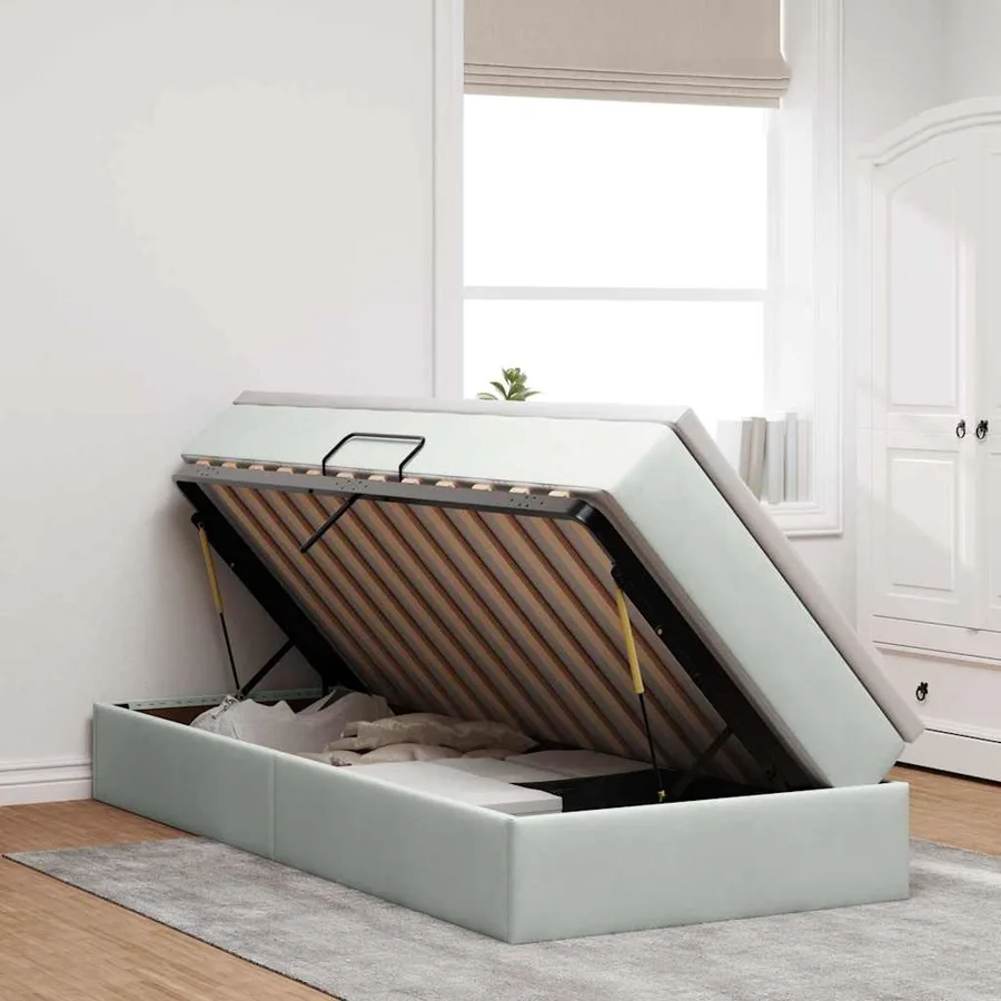 Lit avec rangement et matelas Gris clair 90 x 190 cm Velours - 4