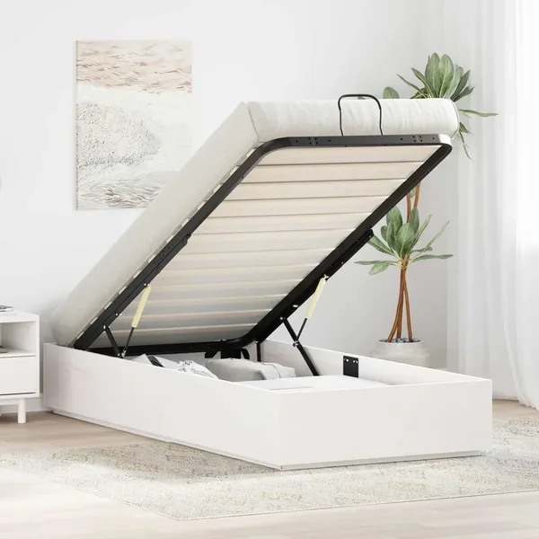 Cadre de lit ottoman avec rangement Blanc 75 x 190 cm