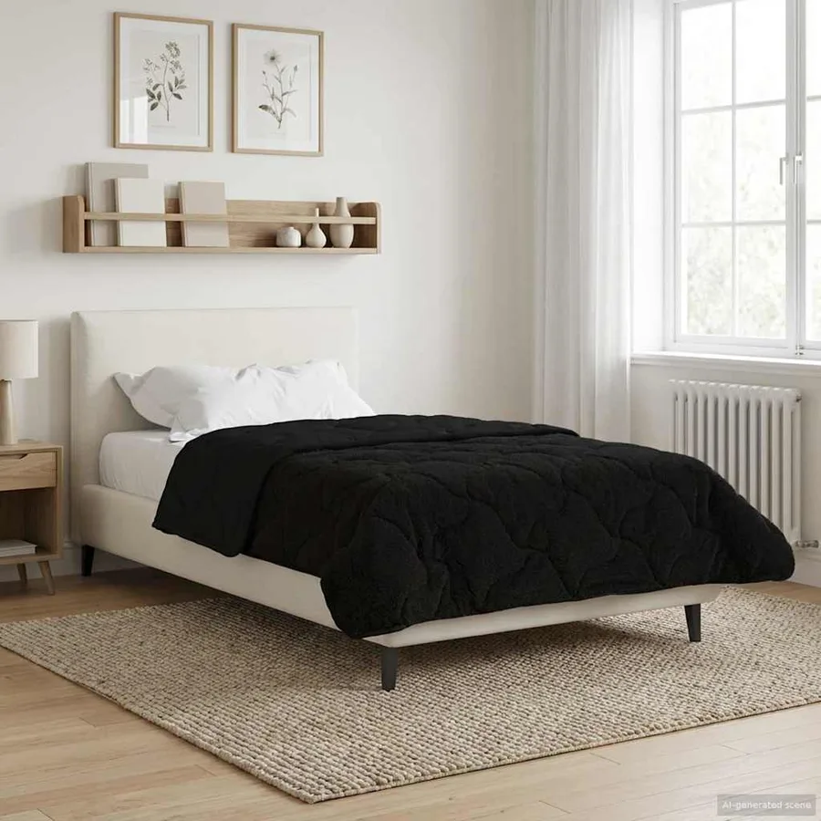 Duvet d'hiver Noir 155 x 220 cm Microfibre et polaire Teddy - 4