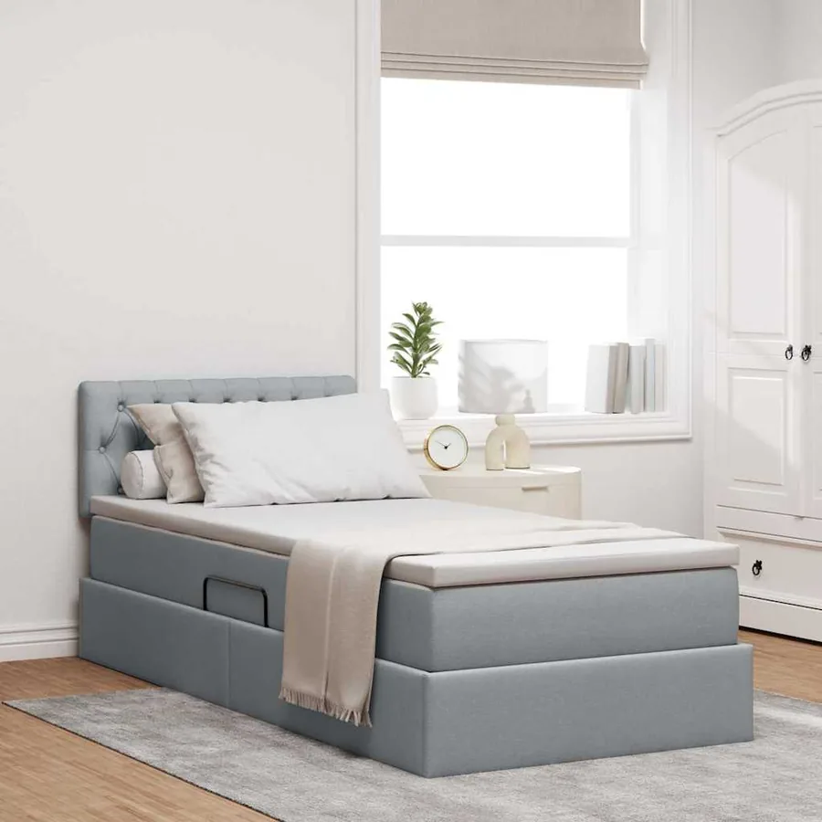 Lit avec rangement et matelas Gris clair 90 x 200 cm