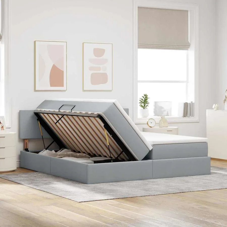 Lit de Rangement Gris clair 180 x 200 cm Cuir synthétique - 4