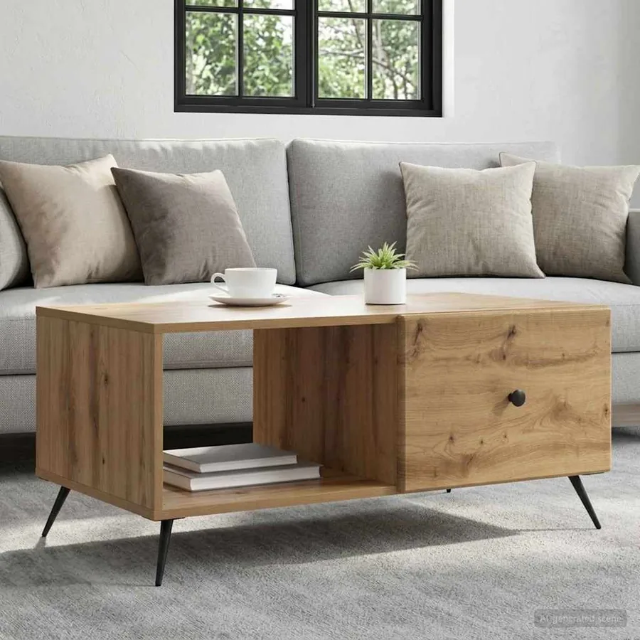 Table basse Chêne artisanal 90 x 50 x 40 cm Bois d'ingénierie