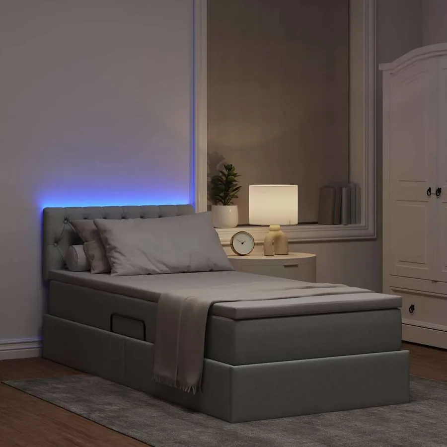 Lit de rangement LED avec matelas Gris clair 90 x 200 cm Tissu - 5