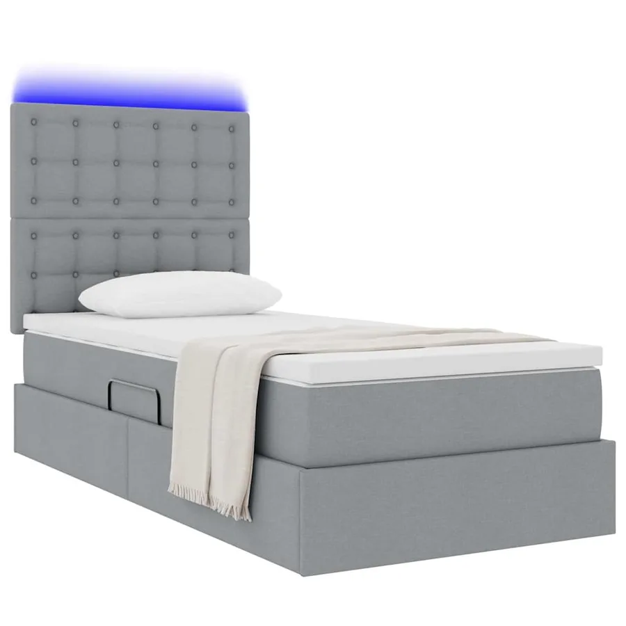 Lit de rangement LED avec matelas Gris clair 90 x 200 cm Tissu - 3