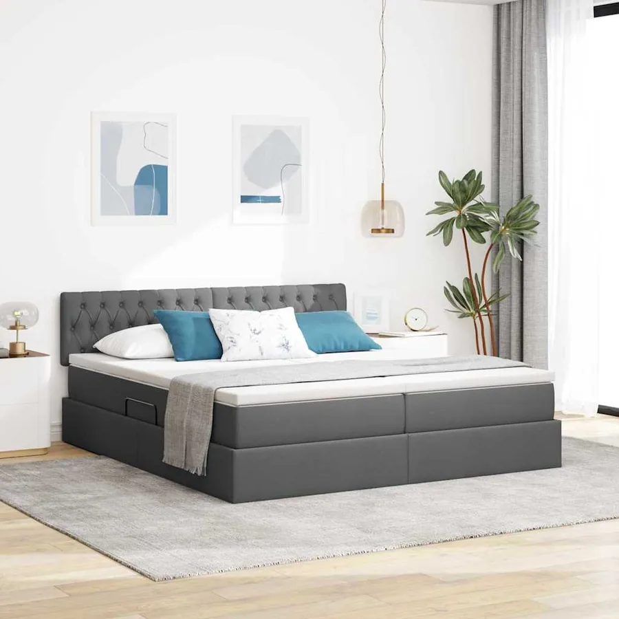 Lit de rangement LED avec matelas Gris foncé 180 x 200 cm Tissu