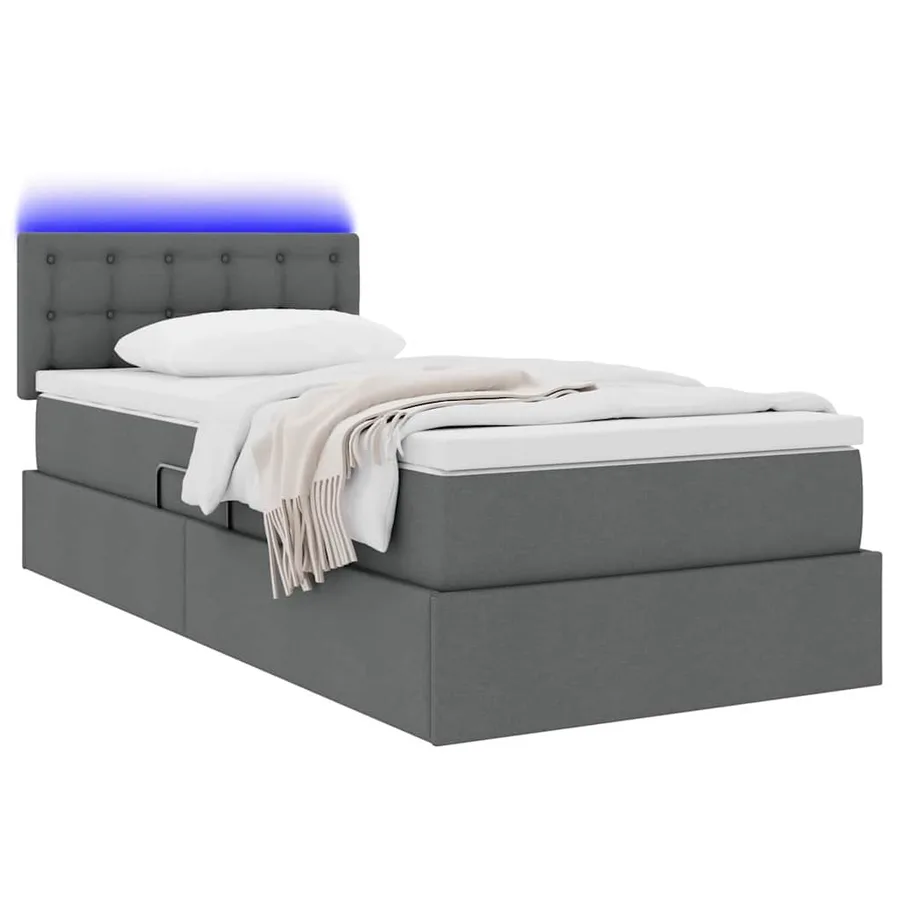 Lit de rangement LED avec matelas Gris foncé 90 x 200 cm Tissu - 3