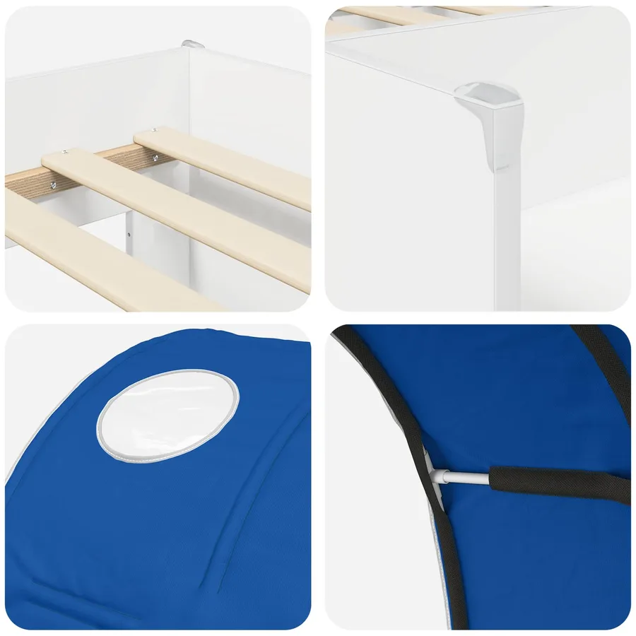 Lit avec Tunnel 3 pc Blanc et bleu Bois d'ingénierie - 9