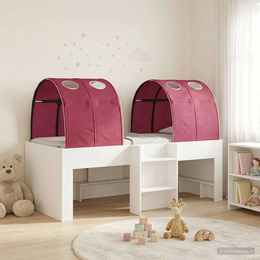 Lit avec Tunnel 3 pc Blanc et rouge Bois d'ingénierie