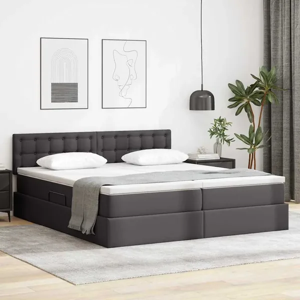 Lit de Rangement Gris 180 x 200 cm Cuir synthétique