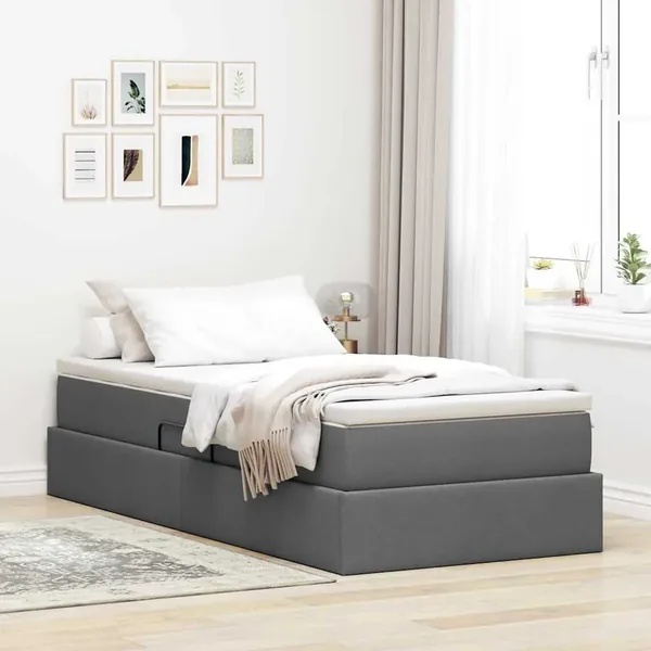 Lit avec rangement et matelas Gris foncé 90 x 200 cm Polyester