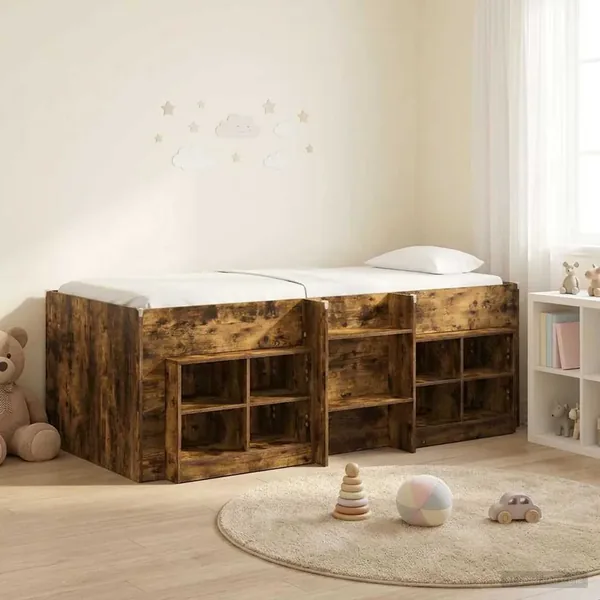 Cadre de lit en loft avec armoire avec étagère 3 pc Chêne fumé