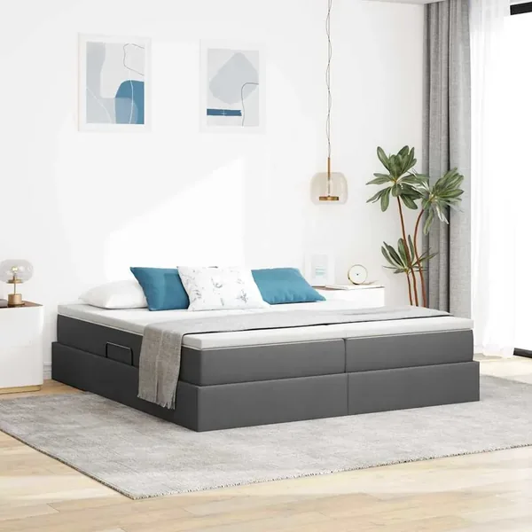 Lit avec rangement et matelas Gris foncé 180 x 200 cm Polyester