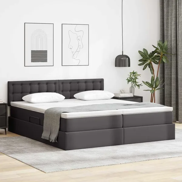 Lit avec rangement et LED Gris 180 x 200 cm Cuir synthétique