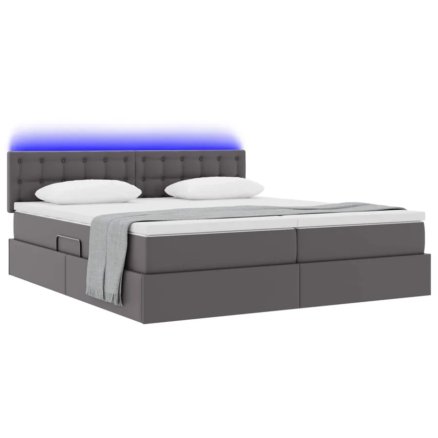 Lit avec rangement et LED Gris 180 x 200 cm Cuir synthétique - 3