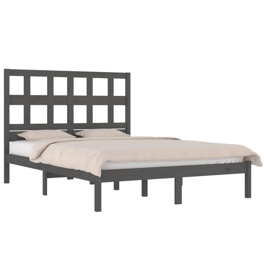 Cadre de lit sans matelas gris 200x200 cm bois massif de pin - 3