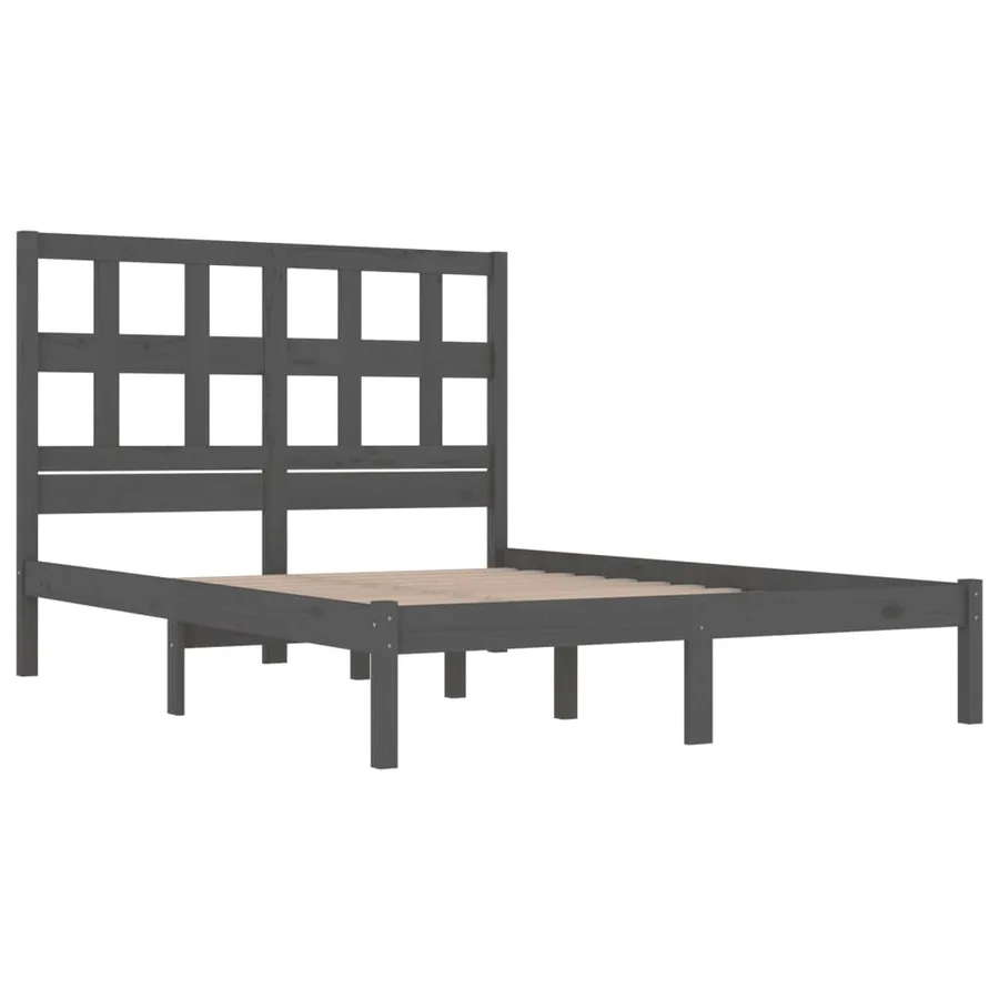 Cadre de lit sans matelas gris 200x200 cm bois massif de pin - 4